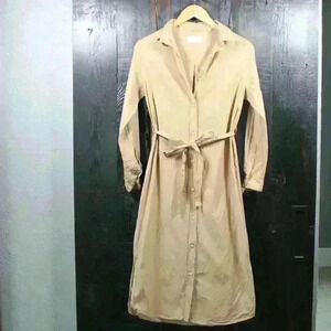 KOTN 100% Egyptian Cotton Khaki Maxi Button Up Collared Shirt Dress Women Size 4